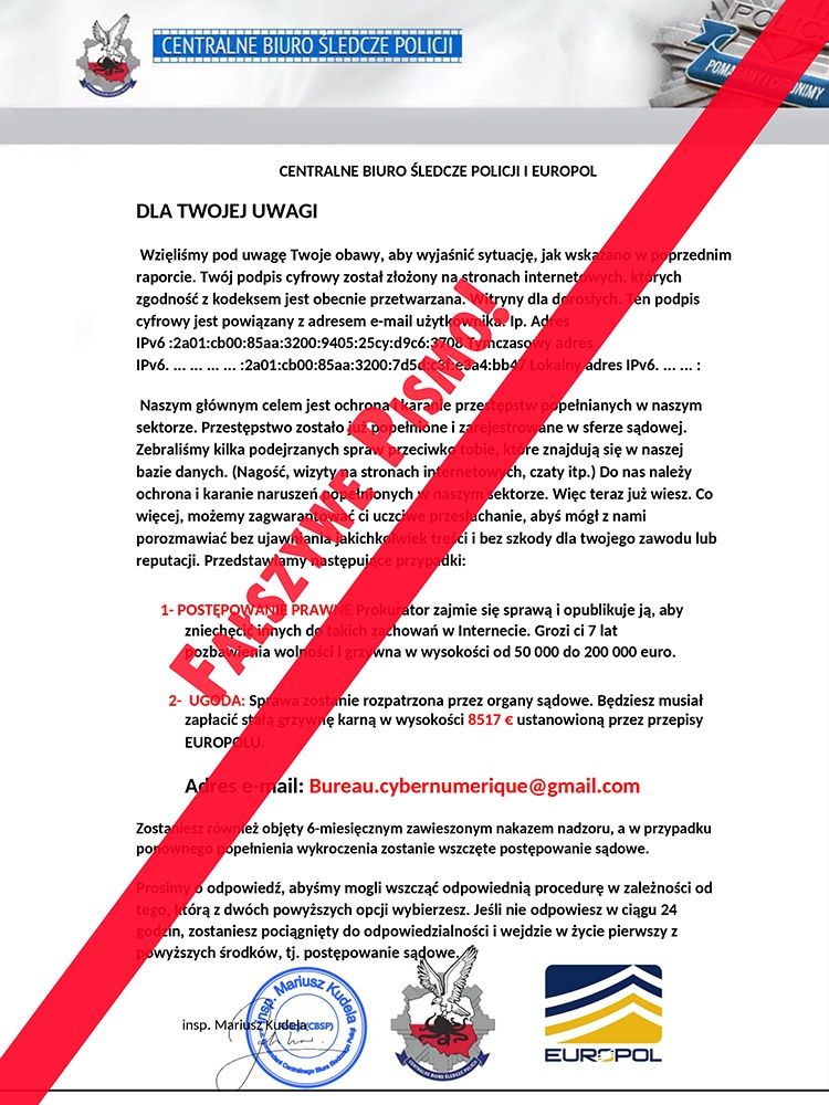 Fałszywy mail od policji