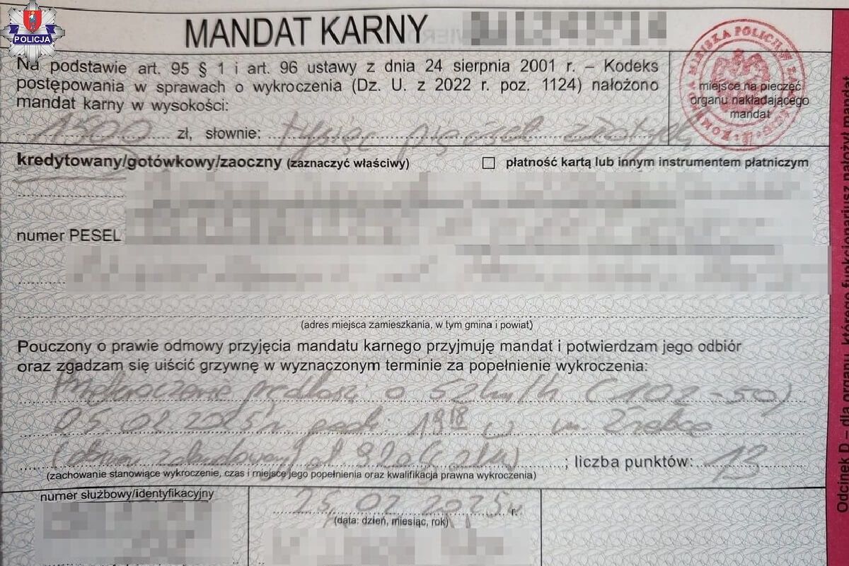 Mandat za przekroczenie prędkośći