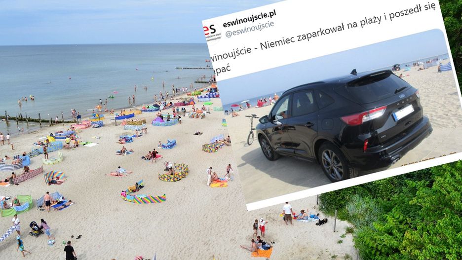 Niemiecki turysta postanowił zaparkować swój samochód między leżakami i parawanami