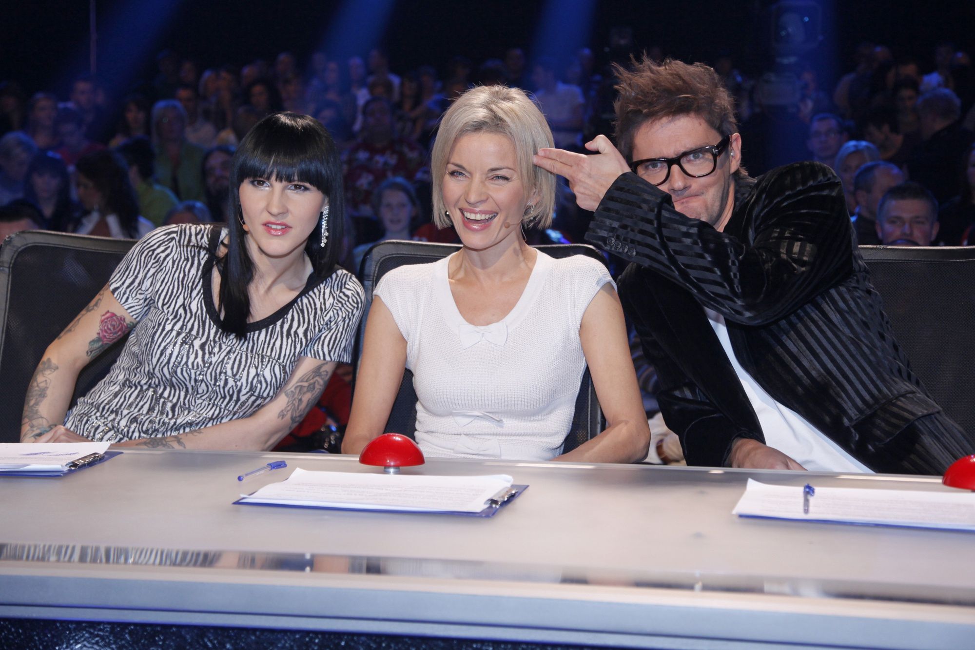 Kuba Wojewódzki, Agnieszka Chylińska i Małgorzata Foremniak na planie "Mam talent"