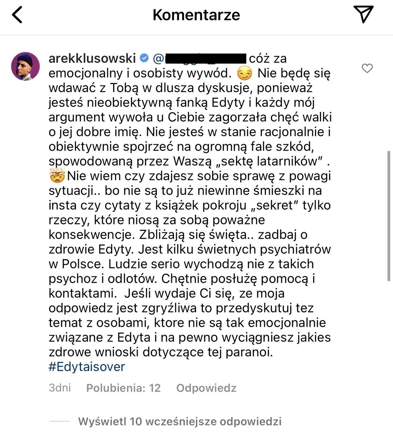 Edyta Górniak PONIŻA młodego muzyka, który zwrócił jej uwagę, że głosi brednie. "ŻYCZĘ CI JAKIEJKOLWIEK NAGRODY"