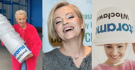 Dorota Szelągowska w WIADRZE na głowie dowcipkuje z chciwości włocławskich konsumentów (FOTO)