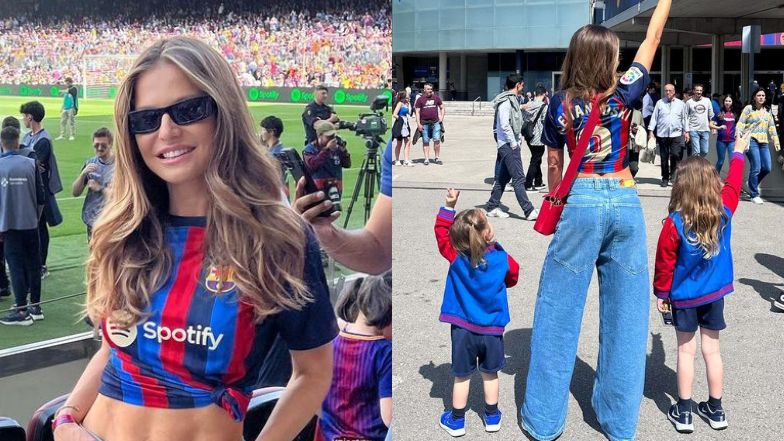 Anna Lewandowska odsłania umięśniony brzuch w koszulce FC Barcelona. Zabrała na mecz Klarę i Laurę (ZDJĘCIA)