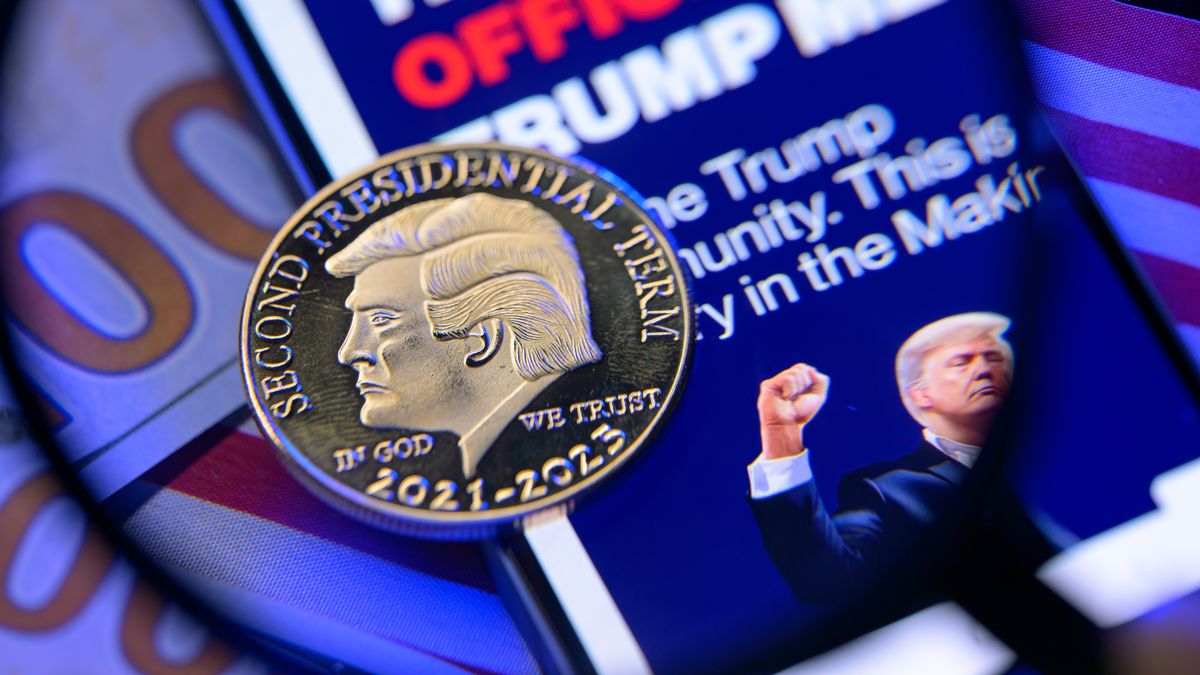 $Trump Donald Trump Meme Coin - Photo Illustration
This photo illustration shows the representation of the $Trump meme coin in Brussels, Belgium, on February 13, 2025. (Photo by Jonathan Raa/NurPhoto via Getty Images)
NurPhoto
commerce, donald trump, economics, exchange, coins, digital assets, analytics, financial, trending, decentralized, platform, information, value, official, memecoin, visual, trade, $trump, crypto, trumpcoin, digital, market, transaction, trump, meme culture, meme value, popular, media, speculation, money, meme coin