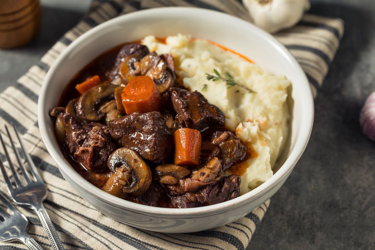 The beef from this recipe turns out tender and juicy inside.