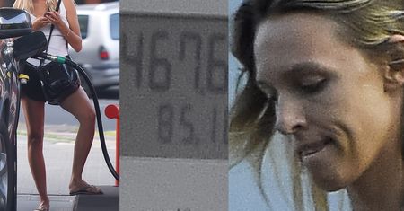 Naburmuszona żona Żebrowskiego tankuje terenowe auto za 90 tysięcy (ZDJĘCIA)