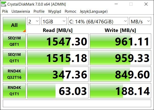 Hyperbook NH5 Zen - Intel 660p 512 GB test