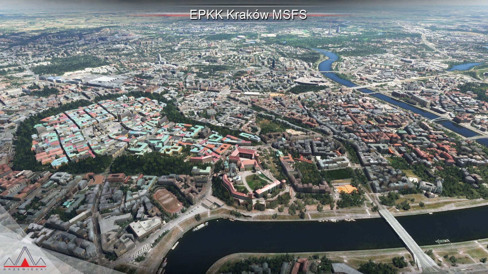 Kraków w Microsoft Flight Simulator.