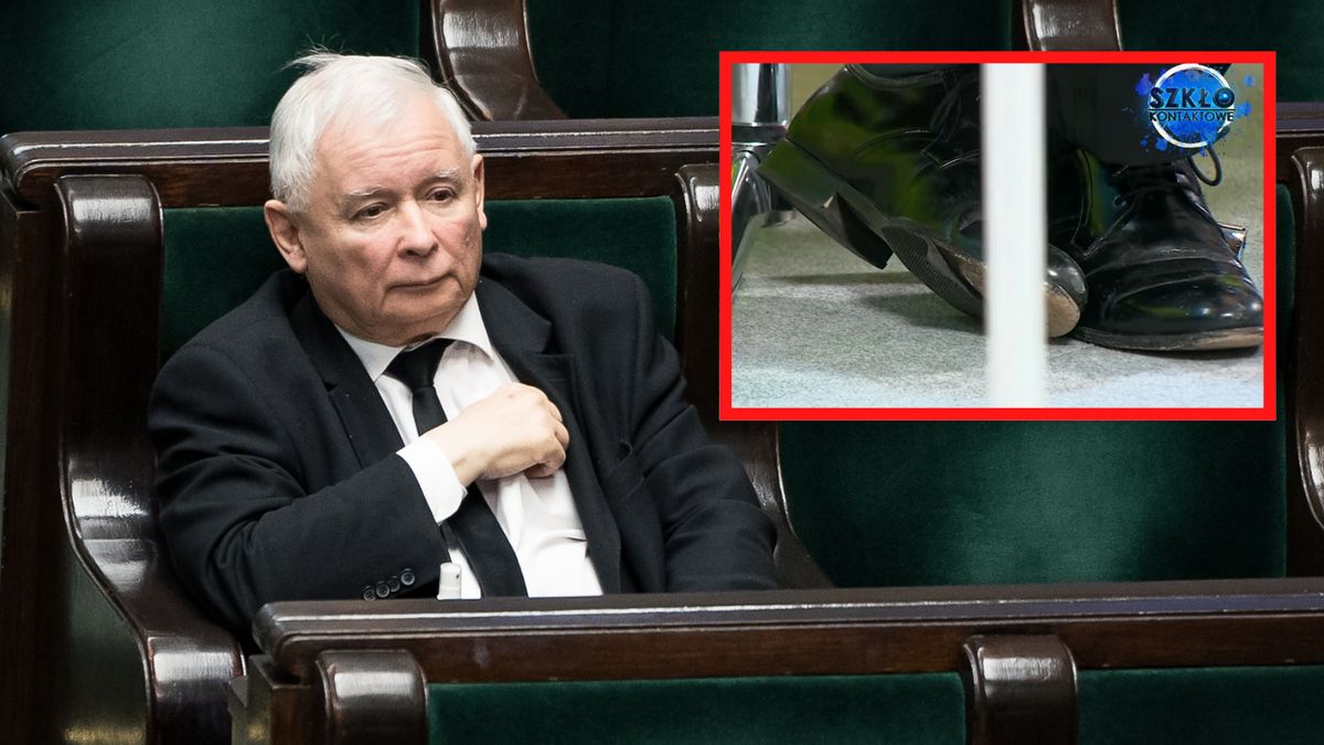 Jarosław Kaczyński w zepsutych butach