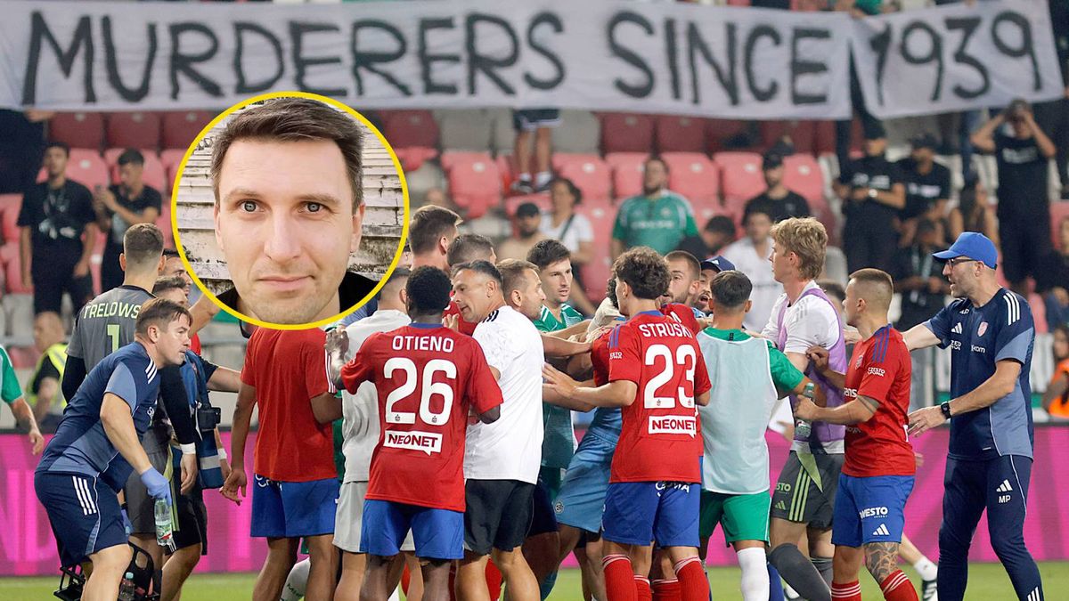 PAP / Waldemar Deska/Instagram/Michał Banasiak / Piłkarze Maccabi i Rakowa po meczu i Michał Banasiak (w kółku)