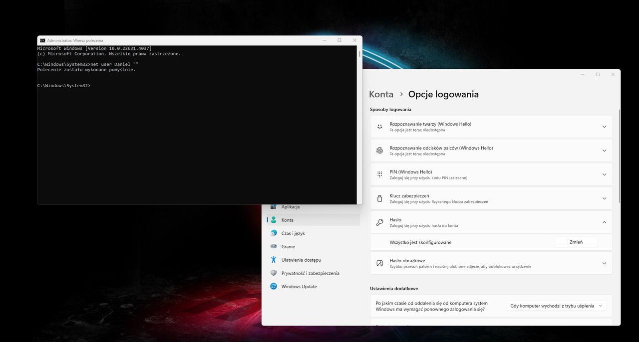 Windows 11: jak usunąć hasło logowania?