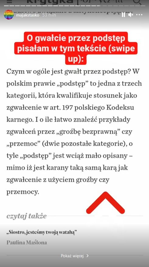 Maja Staśko sugeruje, że zachowanie  braci Tyburskich nosi znamiona gwałtu