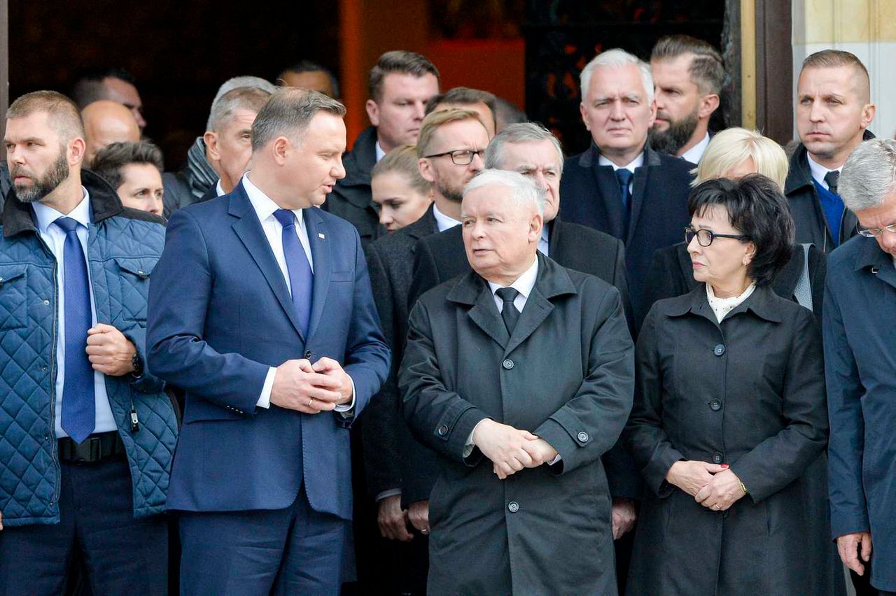Andrzej Duda, Jarosław Kaczyński, Elżbieta Witek - pogrzeb Kornela Morawieckiego