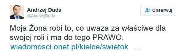 Andrzej Duda broni swojej żony na Twitterze