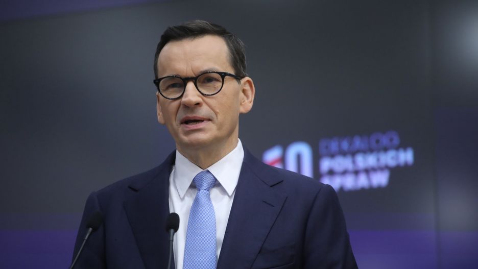 Warszawa, 17.11.2023. Premier Mateusz Morawiecki podczas konferencji prasowej w siedzibie Giełdy Papierów Wartościowych w Warszawie, 17 bm. (ad) PAP/Albert Zawada