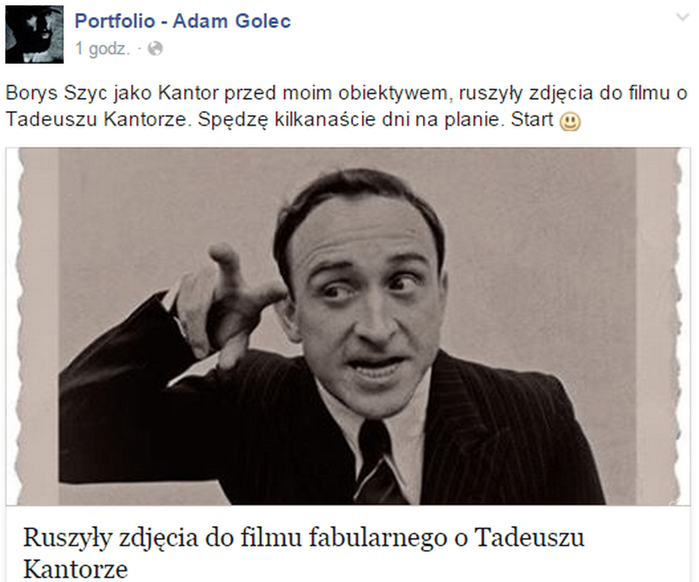 Borys Szyc jako Tadeusz Kantor
Fot. screen z Facebooka Adama Golca, autor fotografii Adam Golec