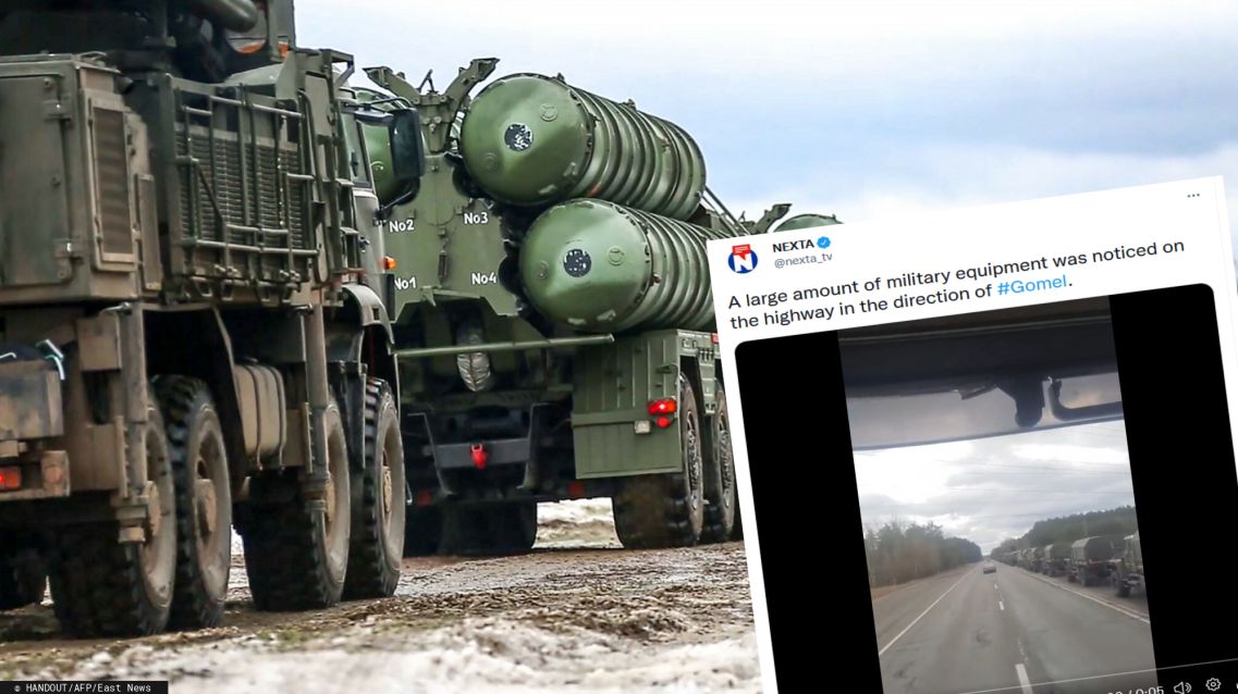 Długi konwój pojazdów wojskowych nagrany na Białorusi. Niedaleko granicy z Ukrainą (East News)