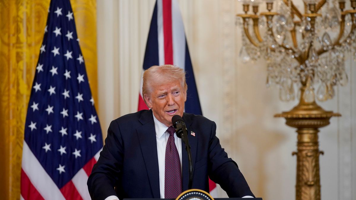 US President Donald Trump speaks during a news conference with Keir Starmer, UK prime minister, not pictured, in the East Room of the White House in Washington, DC, US, on Thursday, Feb. 27, 2025. The trip is seen as an opportunity for Starmer to prove himself as a global leader, defend democratic values, and make Britain stronger at home, while also navigating the complexities of dealing with Trump. Photographer: Al Drago/Bloomberg via Getty Images