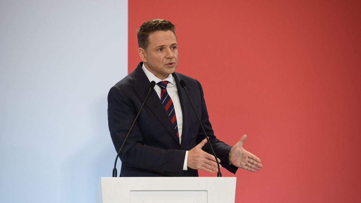 Warsaw Mayor and candidate for President of Poland Rafal Trzaskowski speaks during a Q&A session with the media in Warsaw, Poland on April 1, 2025. The Mayor of Warsaw, Rafal Trzaskowski took questions from the members of the media during the ongoing Presidential elections campaign. The first round of the presidential election will be held in Poland on 18 May 2025 and, if necessary, the second round will be held on 1 June 2025.
