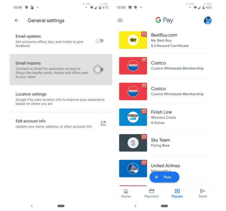 Automatycznie pobieranie danych z Gmaila w aplikacji Google Pay