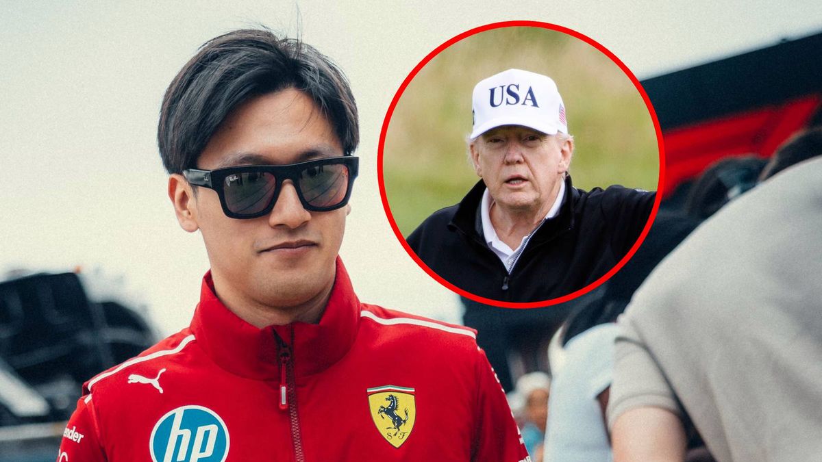 PAP/EPA / Ferrari / Tolga Akmen / Na zdjęciu: Guanyu Zhou, w kółku Donald Trump