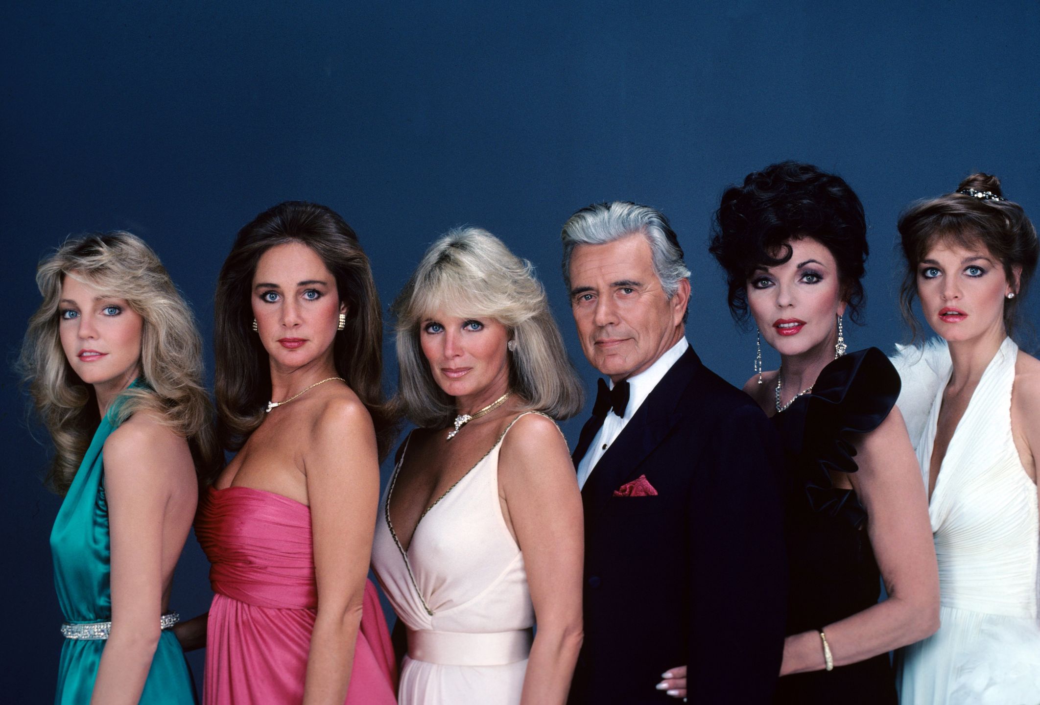 'Dynasty' Cast PortraitPortrait of, from left: Heather Locklear (as Sammy Jo Dean), Pamela Bellwood (as Claudia Blaisdel), Linda Evans (as Krystle Carrington), John Forsythe (1918 - 2010) (as Blake Carrington), Joan Collins (as Alexis Carrington), and Pamela Sue Martin (as Fallon Carrington), from the television show 'Dynasty,' Los ANgeles, California, October 15, 1981. (Photo by ABC Photo Archives/Disney General Entertainment Content via Getty Images)ABC Photo Archives