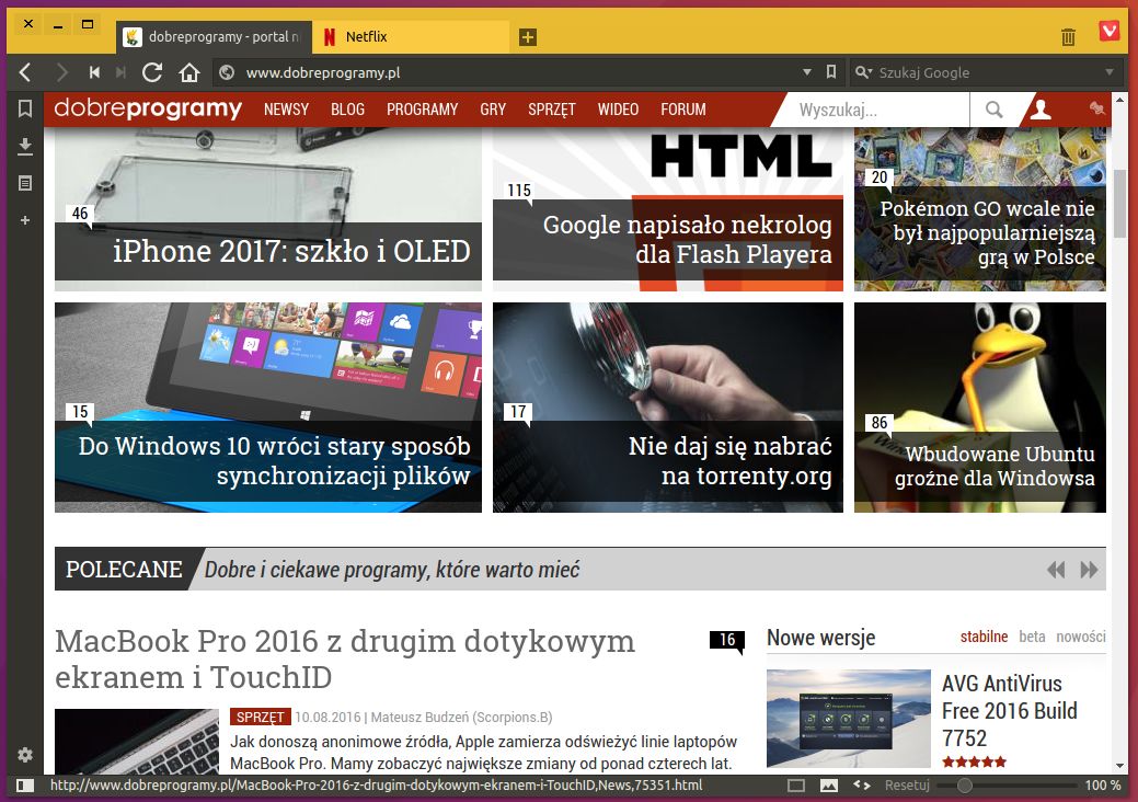 Vivaldi 1.3 próbuje dopasować się do pulpitu Ubuntu