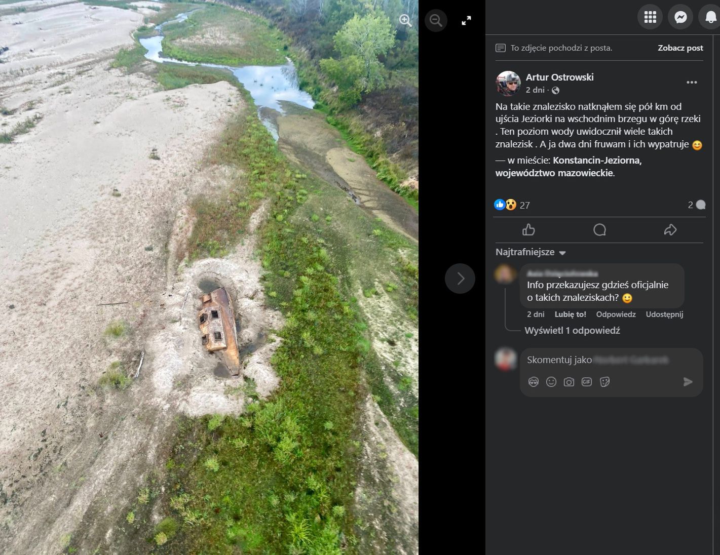 Zatopiony obiekt w Wiśle
