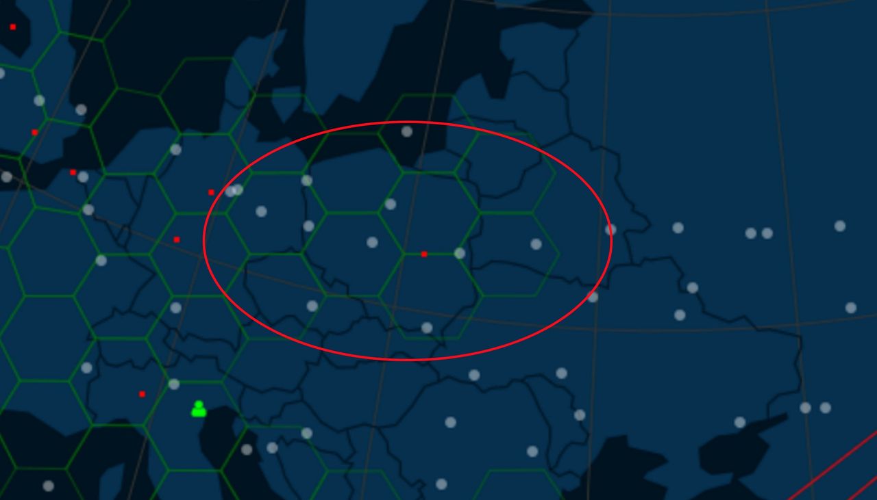 Mapa pokazująca położenie Starlinków