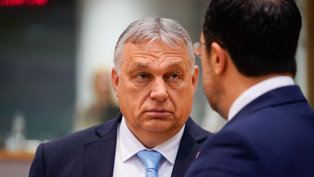 Viktor Orban, Hungary's prime minister, left, and Nikos Christodoulides, Cyprus' president, at the European Union (EU) Council summit in Brussels, Belgium, on Friday, March 22, 2024. European Union leaders are gathering for the two-day summit with the wars in Ukraine and Gaza front and center. Photographer: Simon Wohlfahrt/Bloomberg via Getty Images