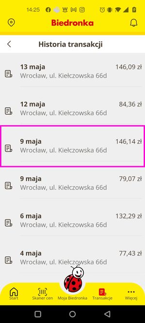 Biedronka: lista zarejestrowanych zakupów