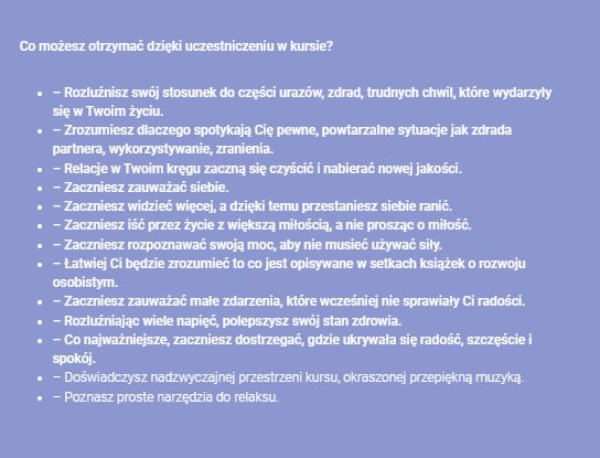 Efekty kursu "Święty Spokój"