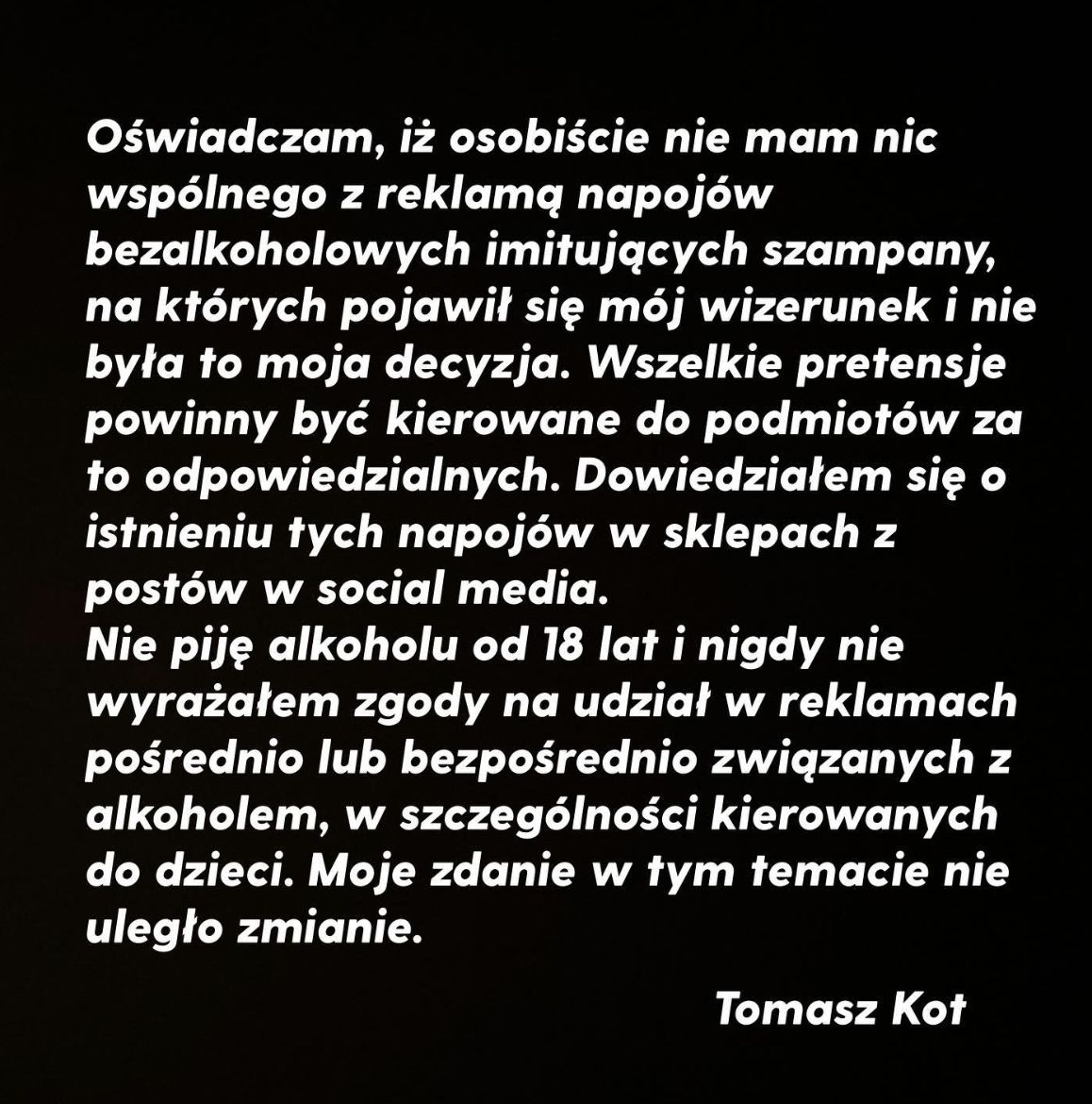 Tomasz kot wydał oświadczenie 