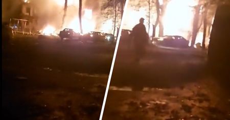 Rosjanie uderzyli w środku nocy. "Płoną mieszkania od parteru po czwarte piętro". Wstrząsające nagrania