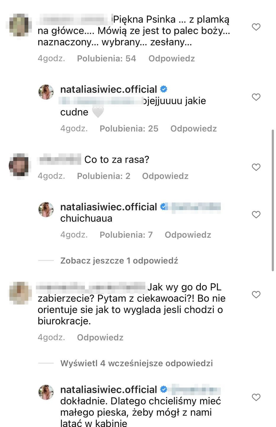 Dyskusja pod postem z pieskiem Natalii Siwiec