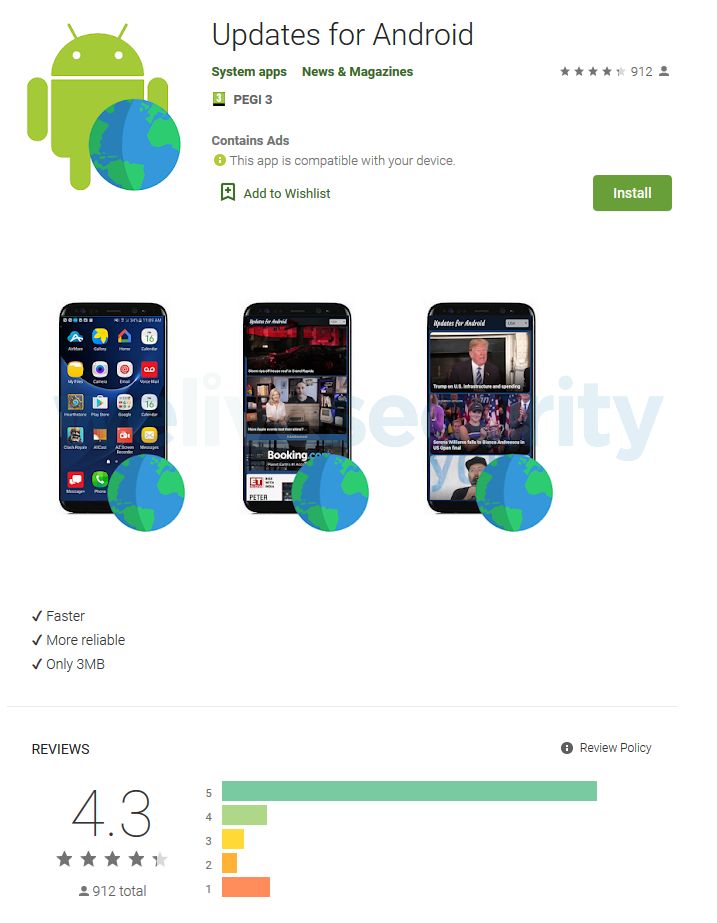 Updates for Android w Sklepie Play, źródło: ESET.