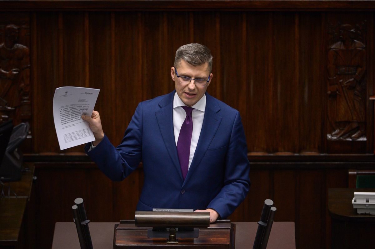 Minister sprawiedliwości Marcin Warchoł podczas wystąpienia w Sejmie
