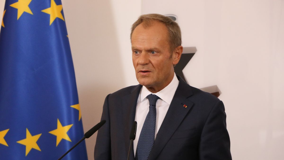 TIRANA, ALBANIA - SEPTEMBER 17: President of the European Council Donald Tusk speaks during a joint press conference held with Prime Minister of Albania, Edi Rama (not seen) in Tirana, Albania on September 17, 2019. (Photo by Olsi Shehu/Anadolu Agency via Getty Images)
