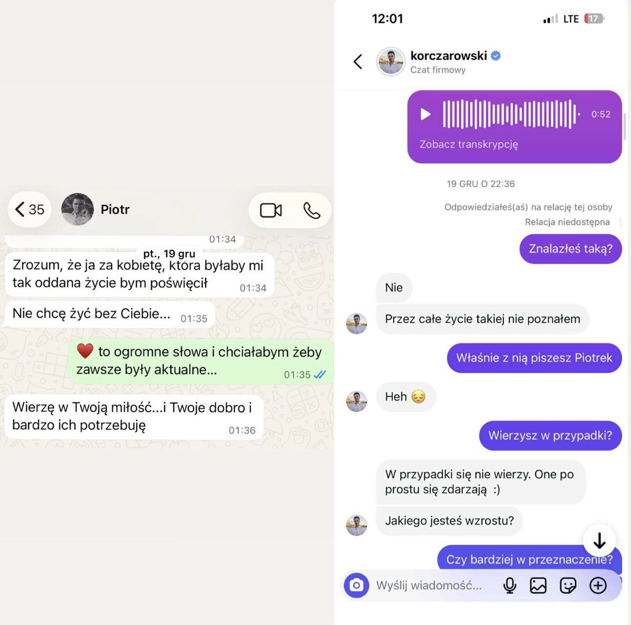 Screeny rozmowy Marianny Schreiber z Piotrem Korczarowskim