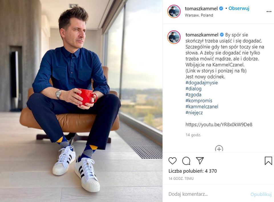 Tomasz Kammel reklamuje własny biznes w trakcie strajków