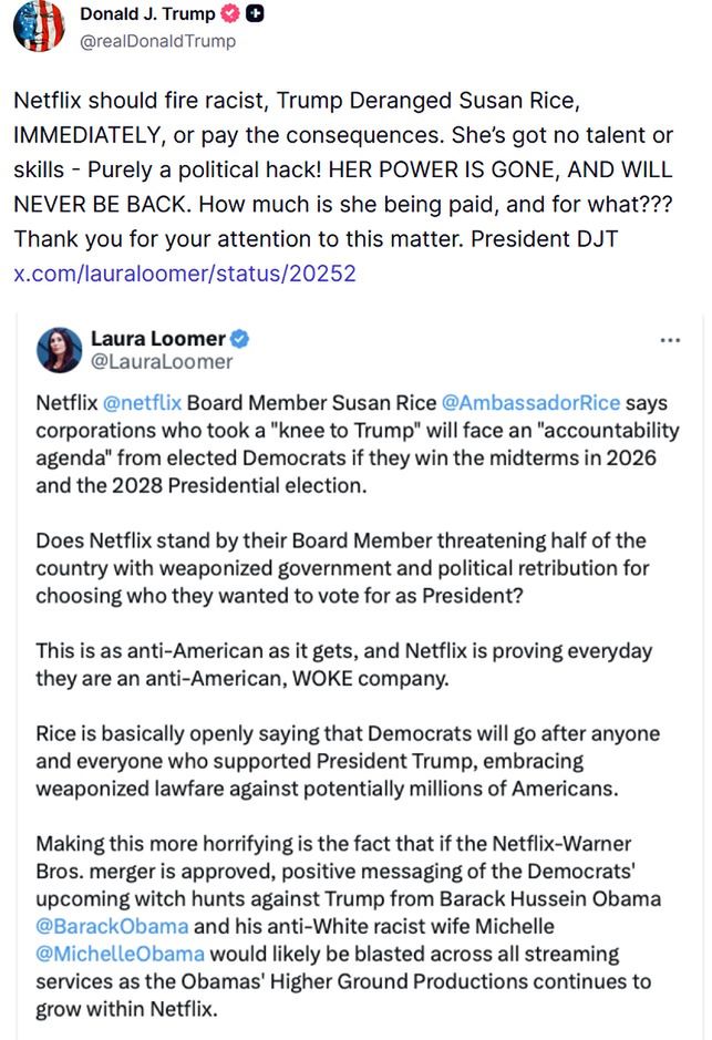 Wpis Donalda Trumpa ws. dyrektorki z Netfliksa