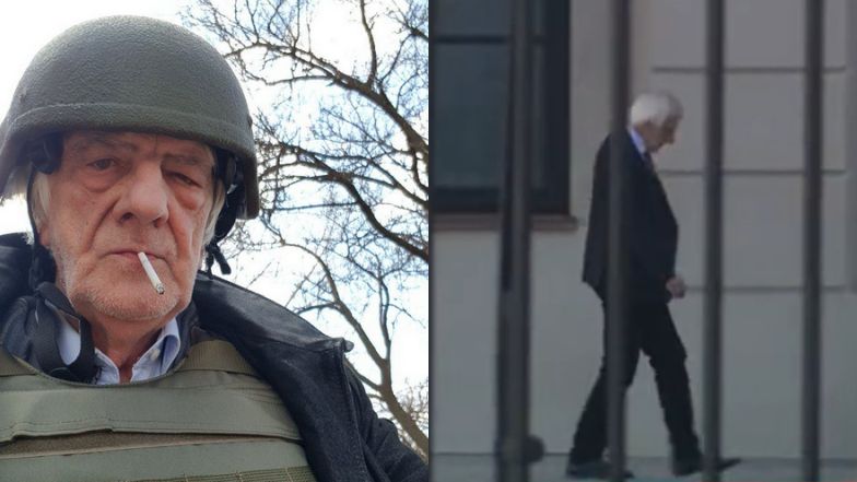 Ryszard Terlecki wyrzuca niedopałek przed Pałacem Prezydenckim