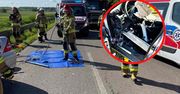 Wypadek. Betonowe bariery "wbiły się" w samochód. Dziecko zabrał LPR