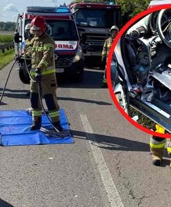 Wypadek. Betonowe bariery "wbiły się" w samochód. Dziecko zabrał LPR