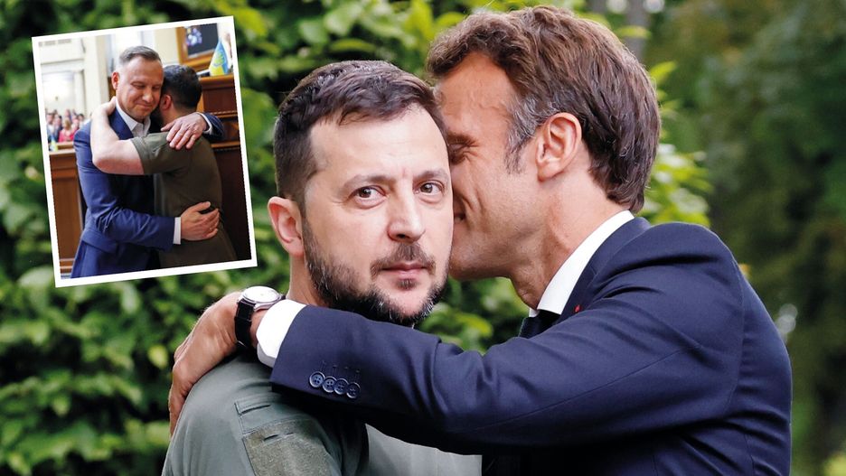 Zdjęcie Macron i Zełenskiego internauci zestawiają z fotografią prezydenta Polski Andrzeja Dudy z przywódcą Ukrainy