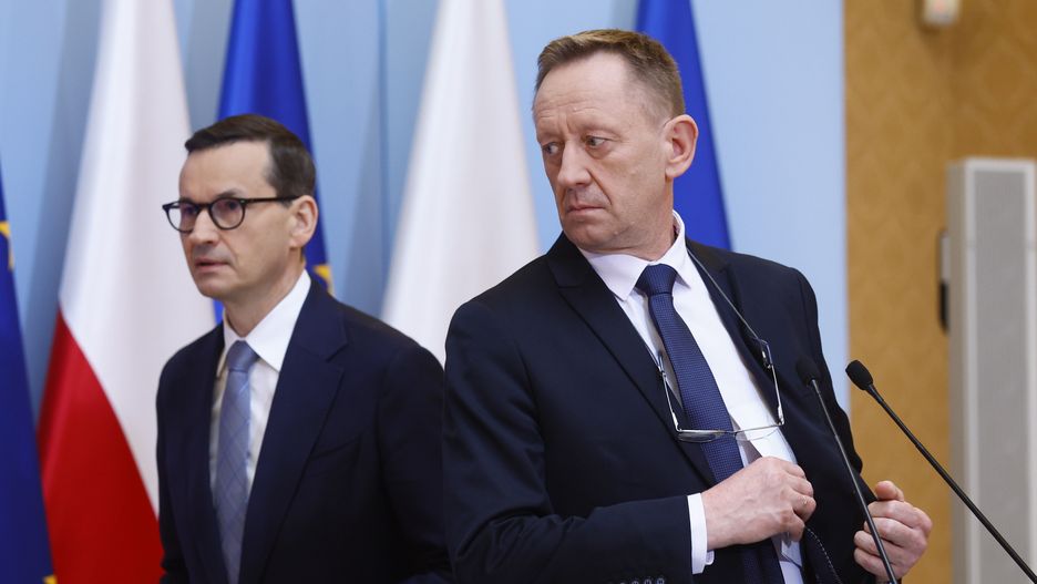 Konferencja prasowa Mateusza Morawieckiego i Roberta TelusaWarszawa 21.04.2023 Konferencja prasowa premiera Mateusza Morawieckiego i ministra rolnictwa Roberta Telusa.,Image: 770955329, License: Rights-managed, Restrictions: , Model Release: no, Credit line: Jacek Szydlowski / ForumJacek Szydlowski / ForumMateusz Morawiecki, Robert Telus, konferencja, premier, minister rolnictwa, kryzys, zboze, zbozowy, polityka, ukrainskie zboze, tranzyt, politycy