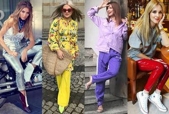 Najciekawsze kolorowe spodnie w stylizacjach celebrytek