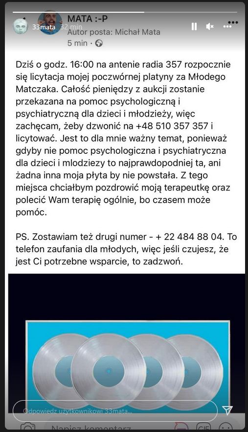 Mata bierze udział w aukcji charytatywnej 