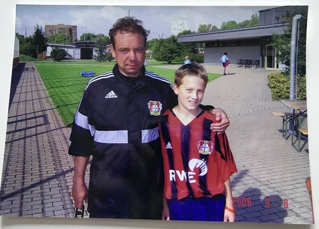 Andrzej Buncol i Piotr Zieliński w stroju Bayeru Leverkusen 