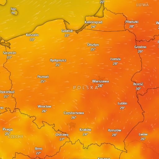 Prognozowana temperatura w środę (17.07). 